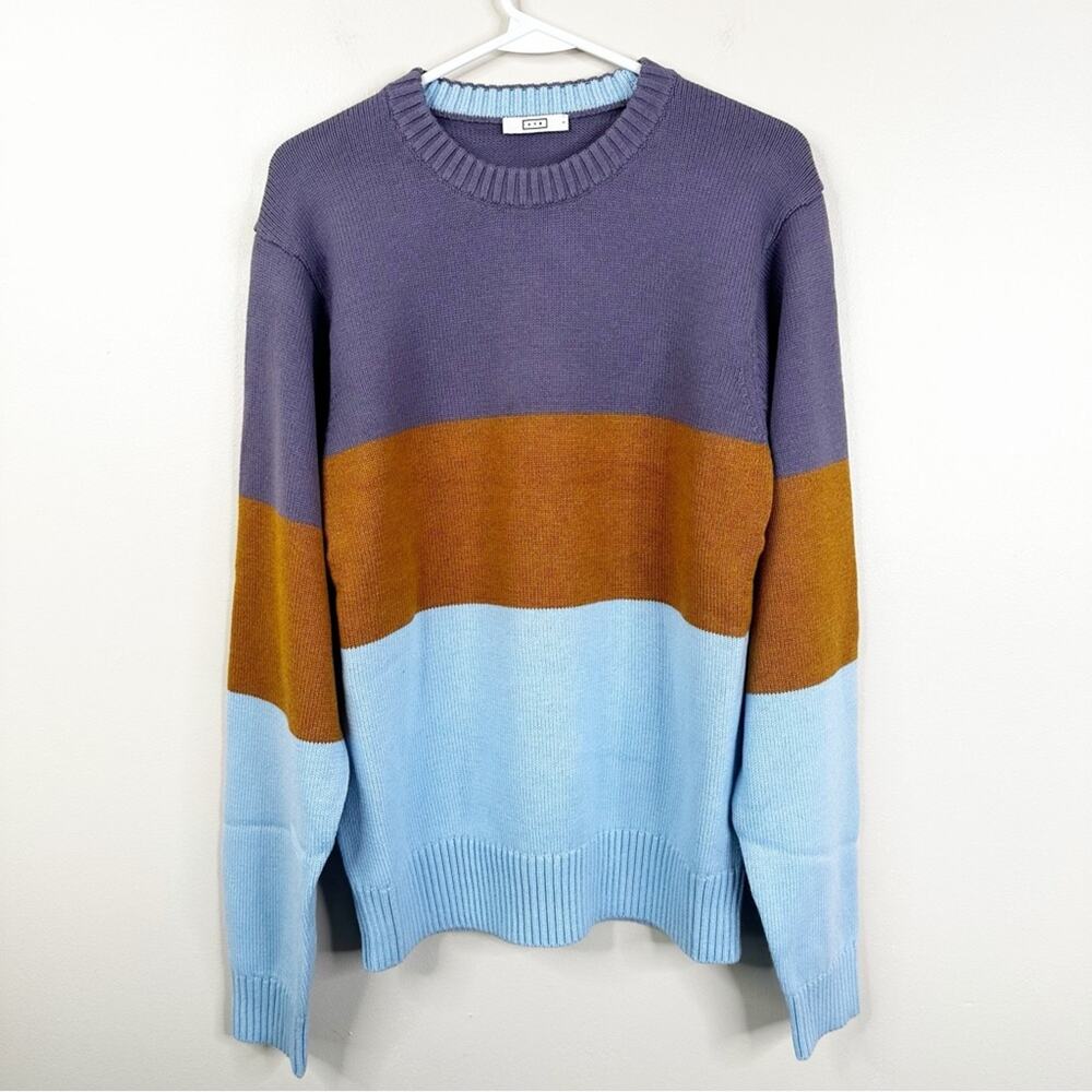 AYR The Yachty Sweater Mens Large Colorblock Merino Wool Cotton Pullover NEW